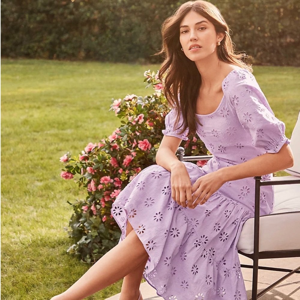 Petite Eyelet Scoop Neck Midi Dress